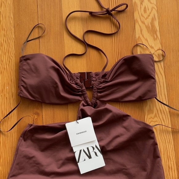 ZARA Amazing Dark Brown Monokini Swimsuit NWT - Picture 2 of 4